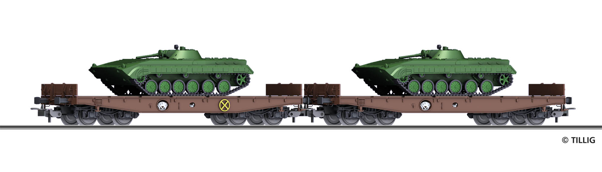 010-70058 - H0 - 2-tlg. Güterwagenset mit 2 Schwerlastwagen mit Panzern „NVA“, DR, Ep. IV<BR>-FORMNEUHEIT 2022-
